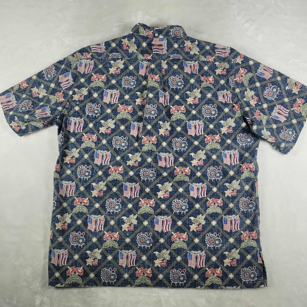 Reyn Spooner Dietrich Varez 1/4 Button Up Shirt Men's XL Blue Eagle Floral Flags - Picture 4 of 8